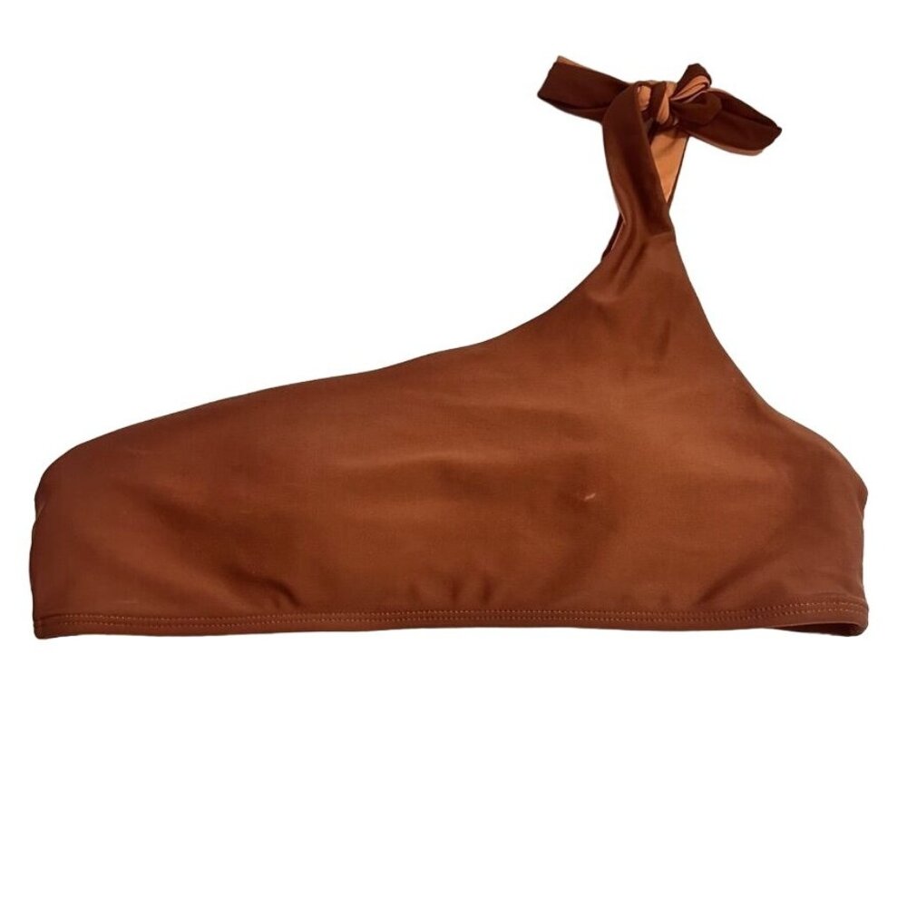 Romwe Single Shoulder Padded Bralette Swimsuit Top Large Brown‎ Cute Strappy